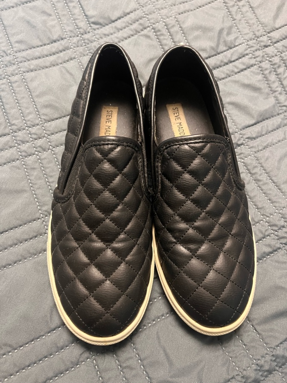 Steve Madden Black Quilted Slip-On Sneakers with White Sole